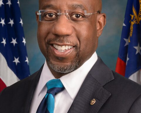 Official portrait of U.S. Sen. Raphael Warnock. Photo by Rebecca Hammel, U.S. Senate Photographic Studio, via Wikimedia Commons (public domain)
