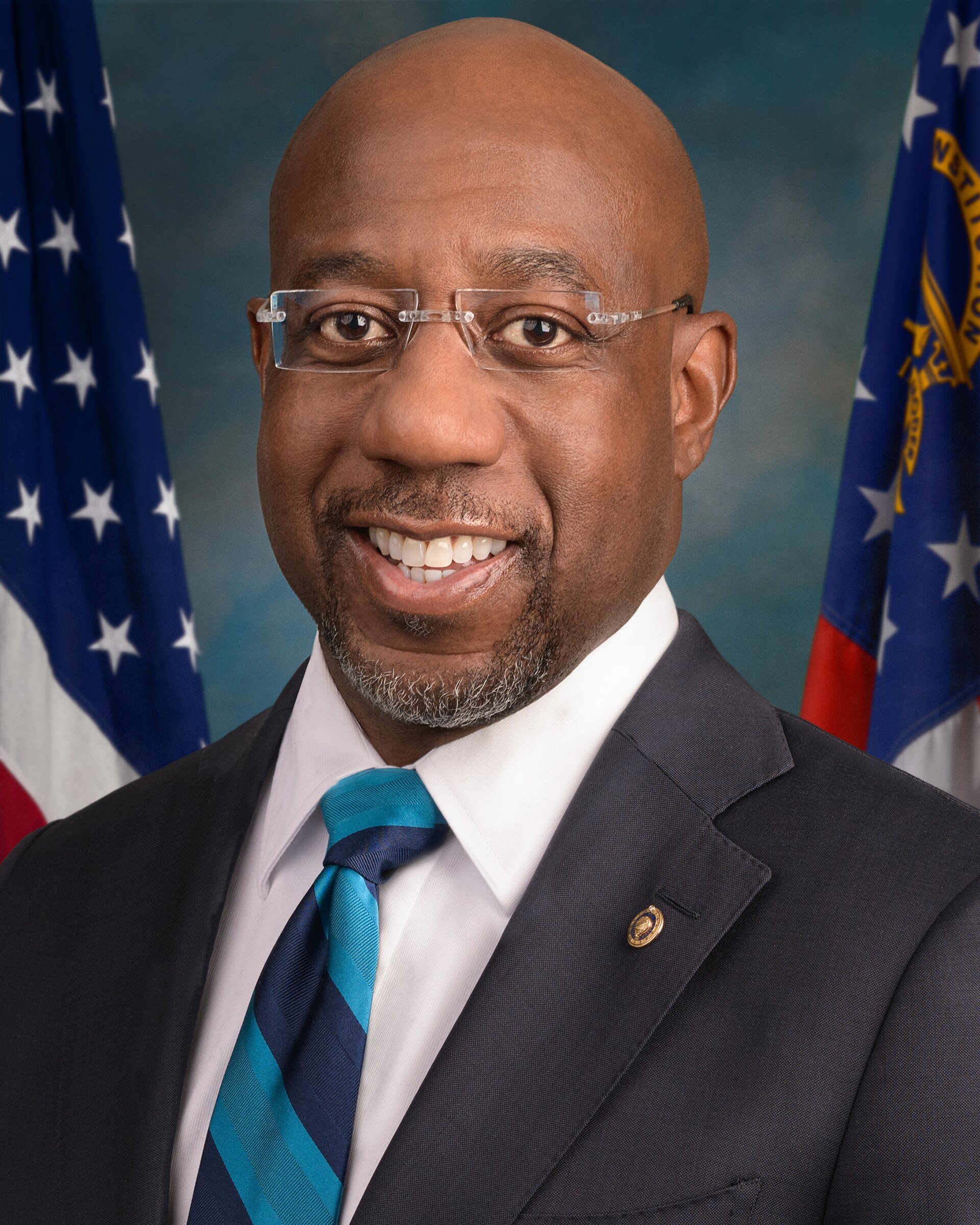 Official portrait of U.S. Sen. Raphael Warnock. Photo by Rebecca Hammel, U.S. Senate Photographic Studio, via Wikimedia Commons (public domain)